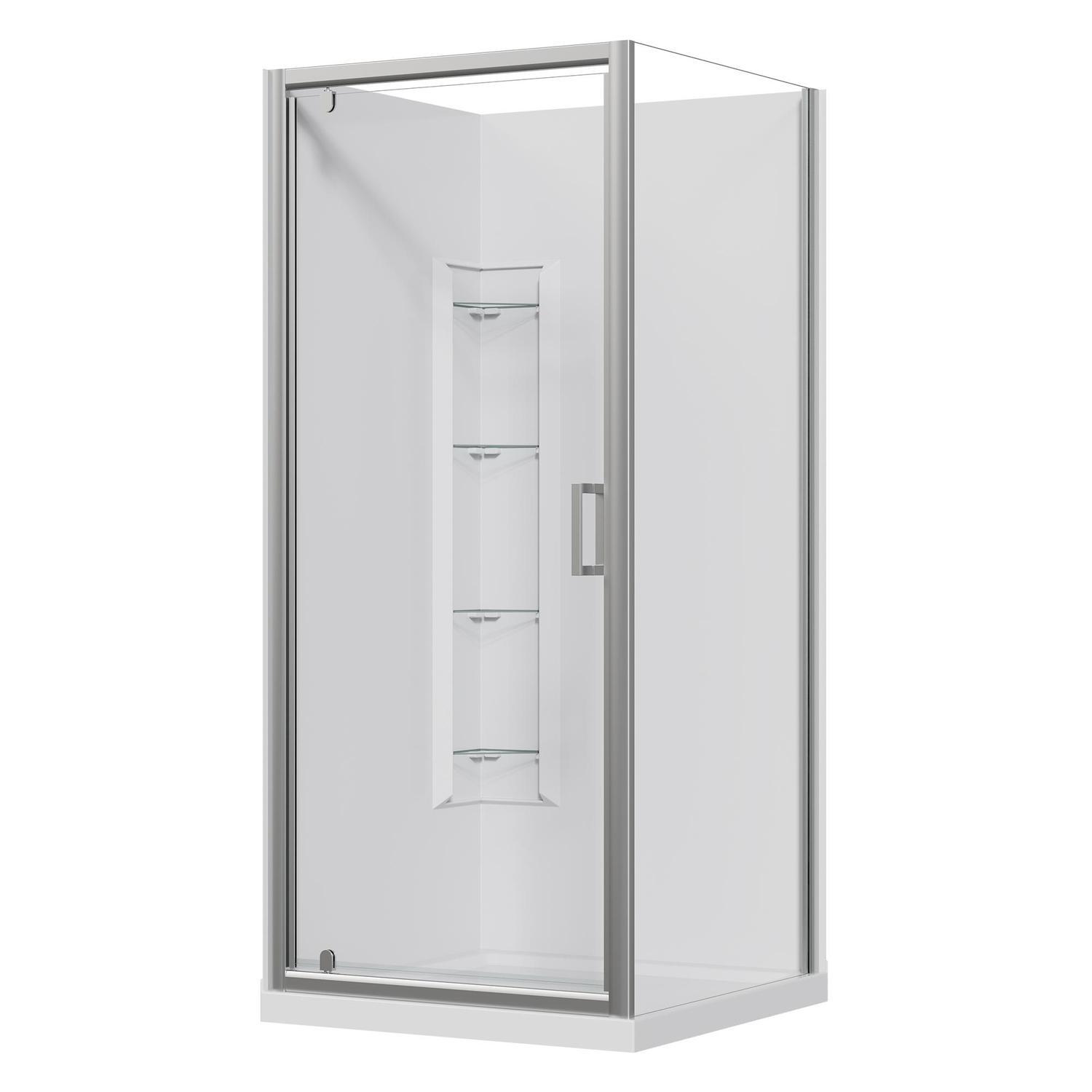2 Sided Corner Mould Acrylic Shower Offset Waste 900 x 900 x 2015mm Chrome