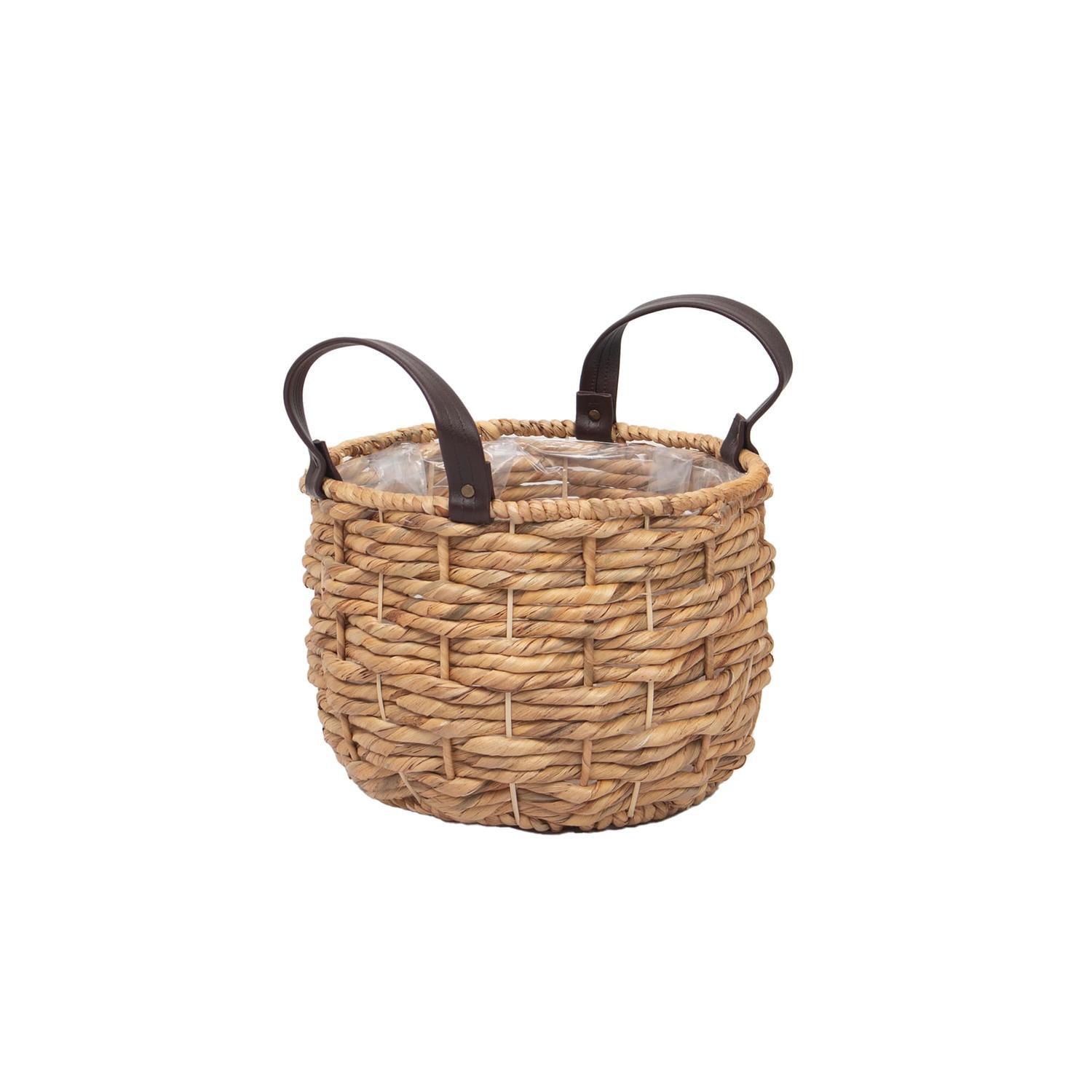 Hyacinth Indoor Pot with Leather Handles Medium