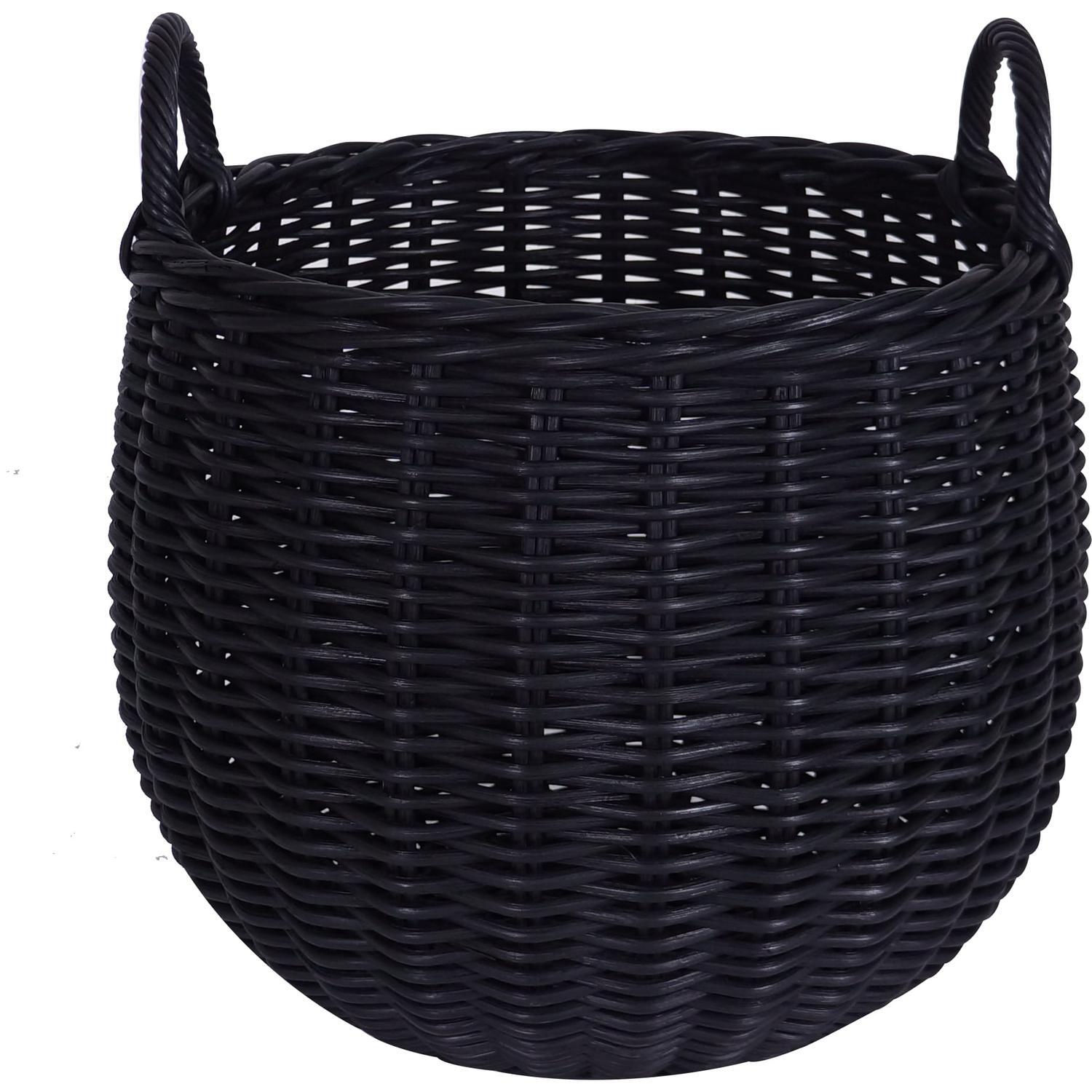 Jet weave log basket black large H 540mm , Dia 550mm (handle included )  Black