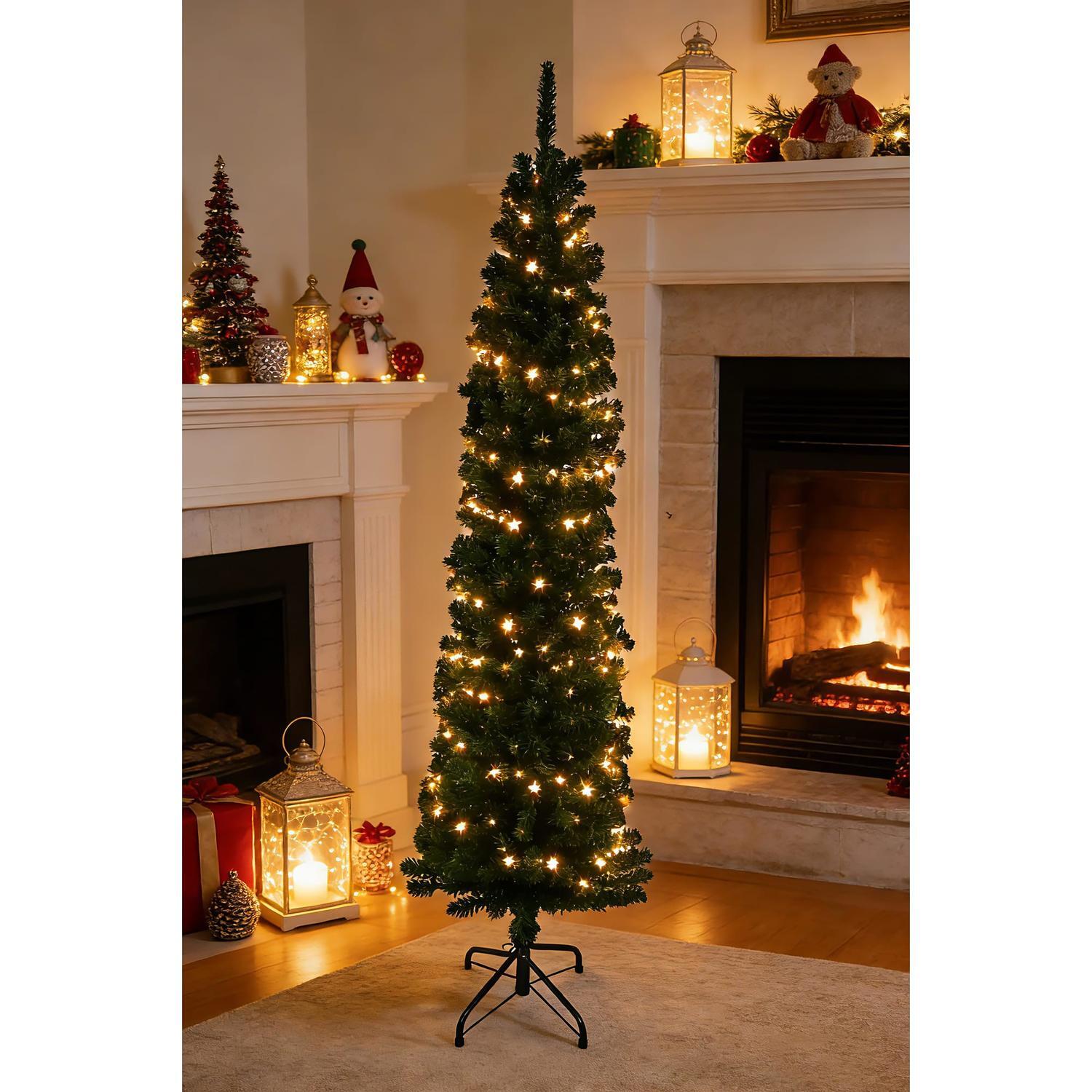 Pre-Lit Narrow Christmas Tree 1.8m Warm White