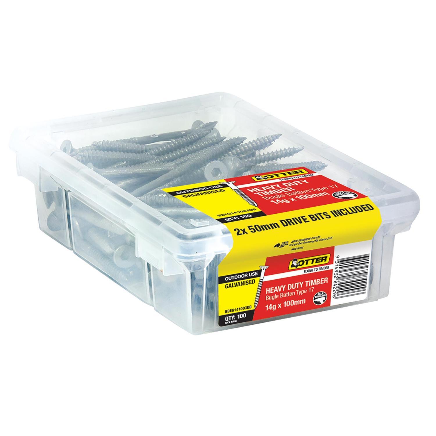 Heavy Duty Timber Screws 14g x 100mm Pack of 100 Galvanised