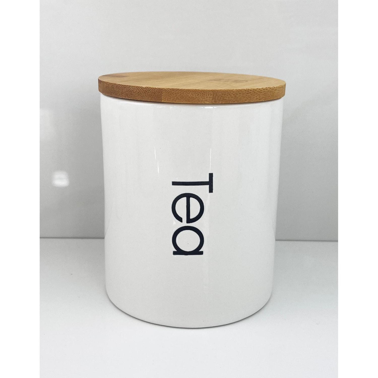 Storage Jar Ceramic Tea Bamboo Lid White