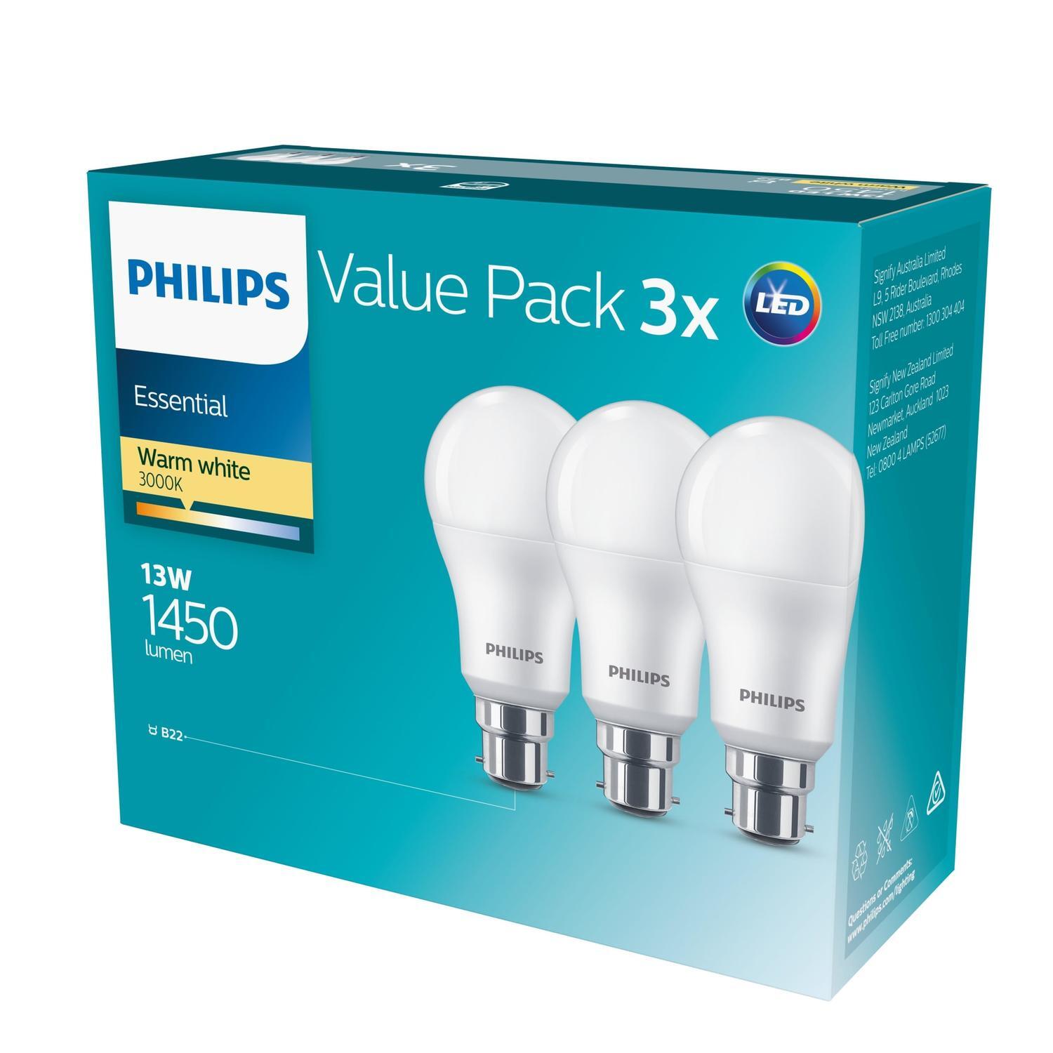 LED 13w BC 1450lm Warm White 3pk