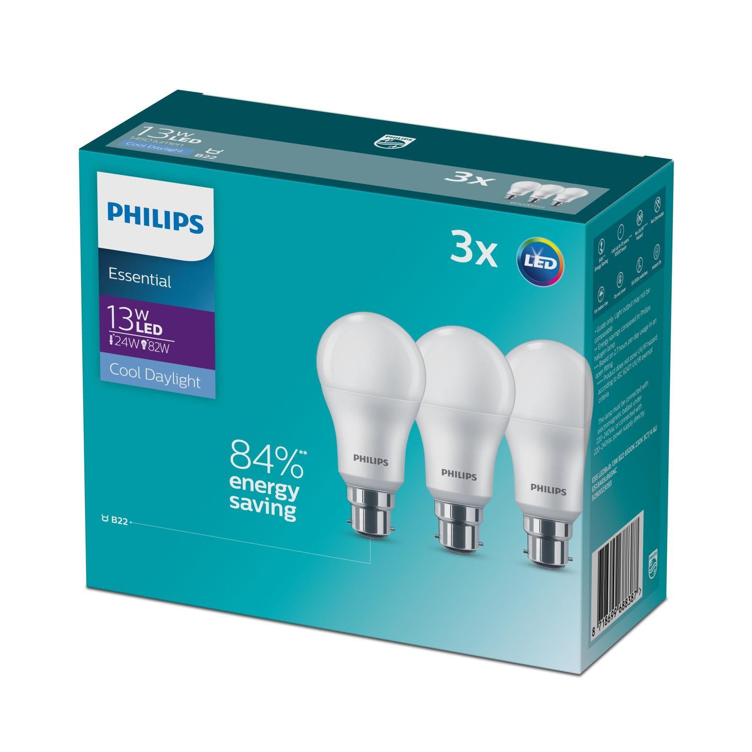 LED Bulb 13 Watt 1450 Lumen B22 Cool Daylight 3 Pack  Frosted