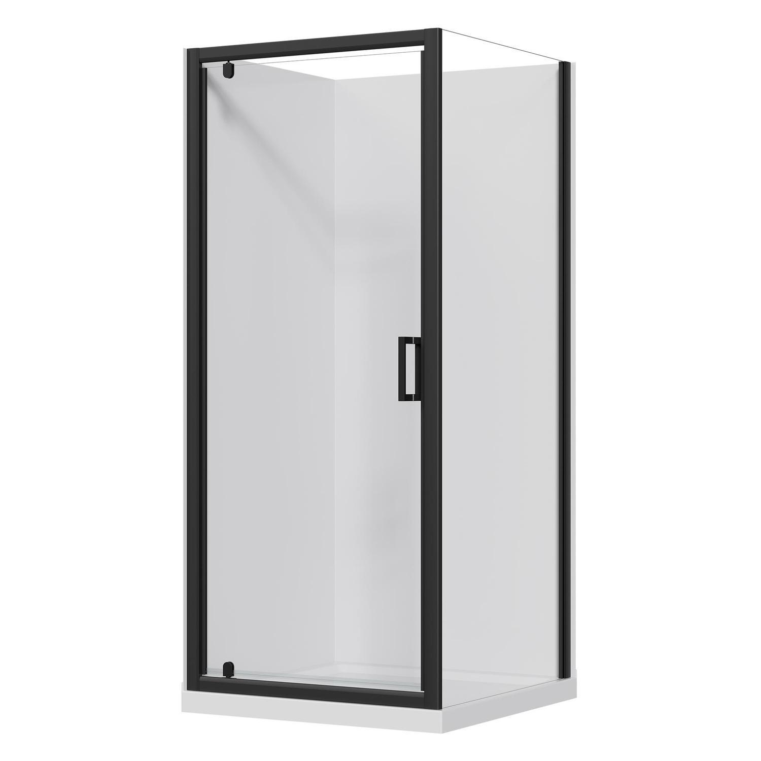 2 Sided Flat Wall Acrylic Shower Offset Waste 900 x 900 x 2015mm Black