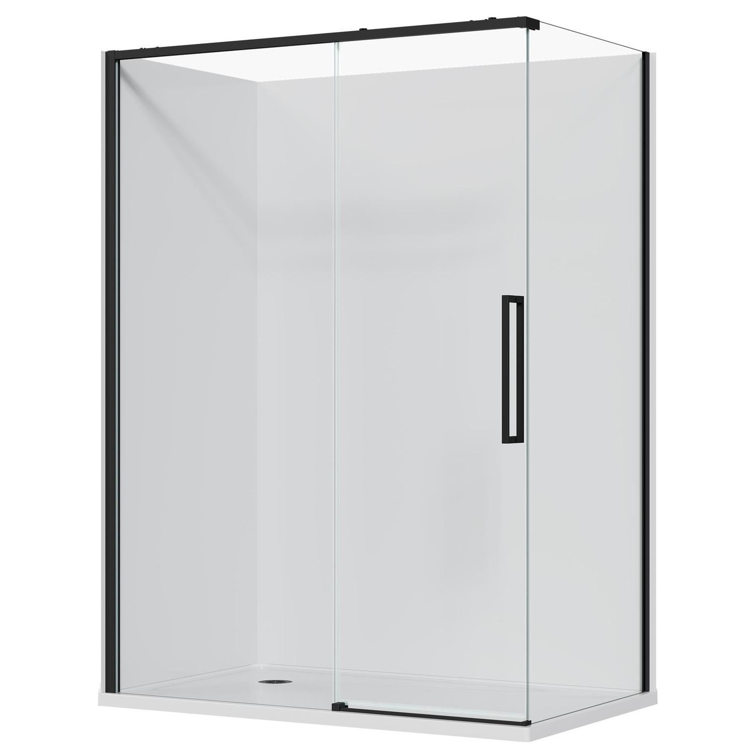 2 Sided Frameless Sliding Flat Wall Acrylic Shower LH 1500 x 915 x 2040mm Black