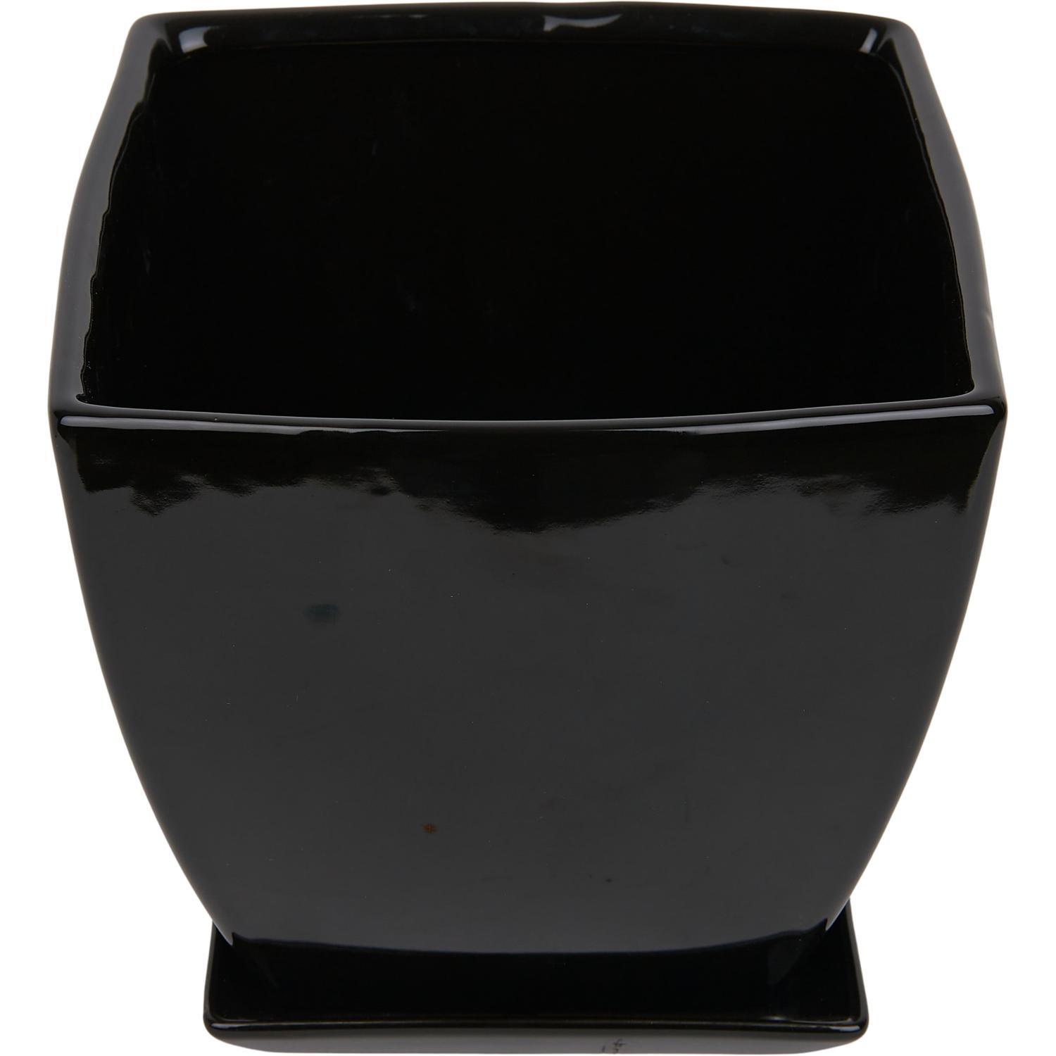 Tapered Square Pot and Saucer M Black
