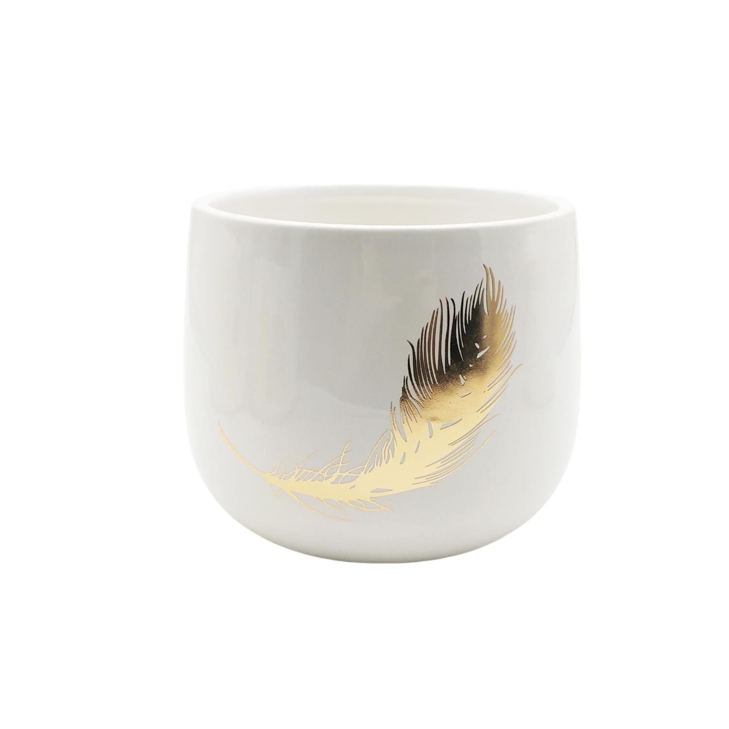 Feather Ceramic Pot 14cm White
