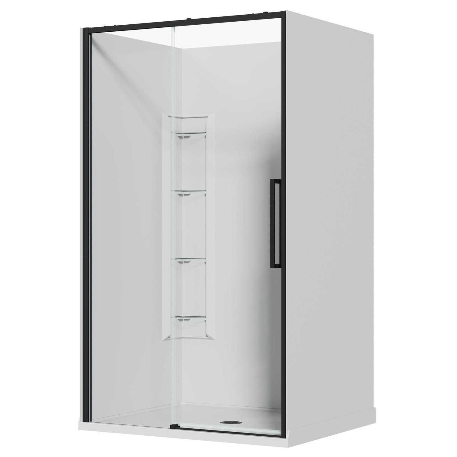 Alcove Frameless Sliding Corner Mould Acrylic Shower 1200 x 1000 x 2040mm Black