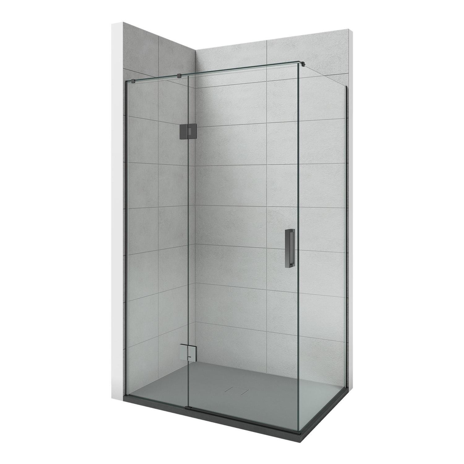 1410 x 1010mm 2-Wall LH Black Tray and Gunmetal Hinging Screen