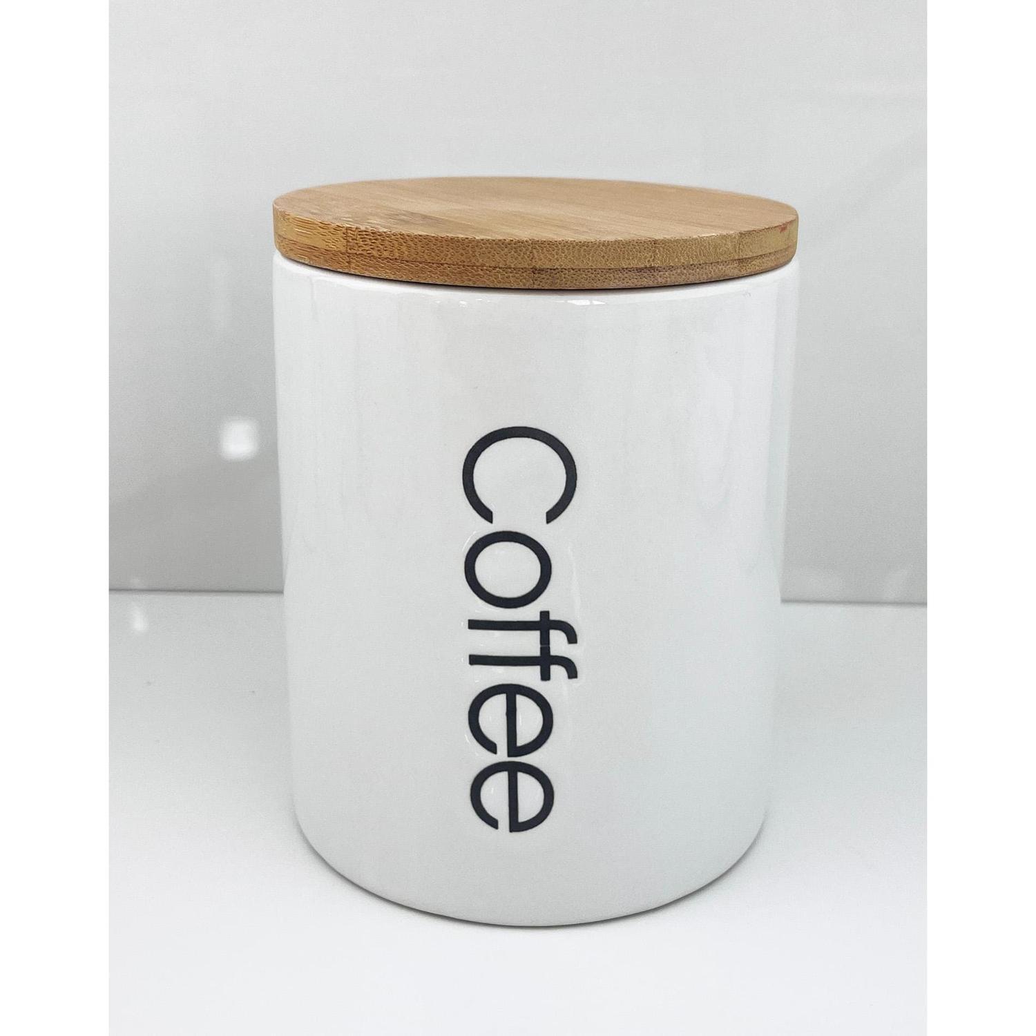 Storage Jar Ceramic Coffee Bamboo Lid White