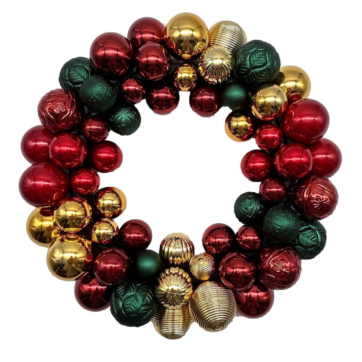 Christmas Wreath With Balls 35cm Red / Green / Bronze