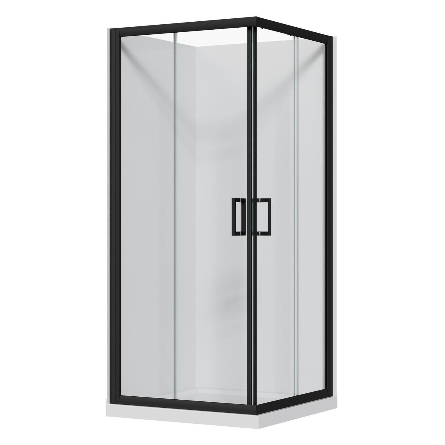 2 Sided Slider Flat Wall Acrylic Shower 900 x 900 x 2015mm Black