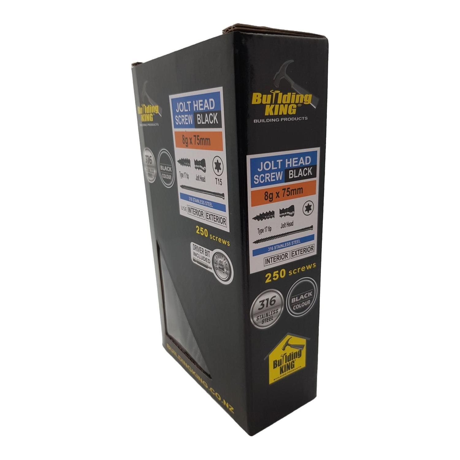 Jolt Screws 8G x 75 SS316 Black Coated