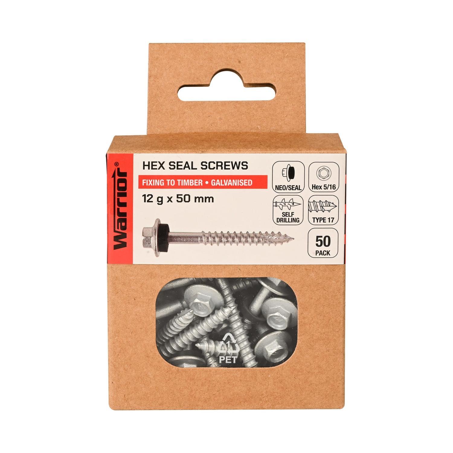 Hex Seal Screws 12 g x 50mm Galvanised