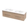 Cashmere Cashmere Single Drawer Double Bowl Wall Hung Vanity H: 450mm, W: 1490mm, D: 445mm. Rural Oak
