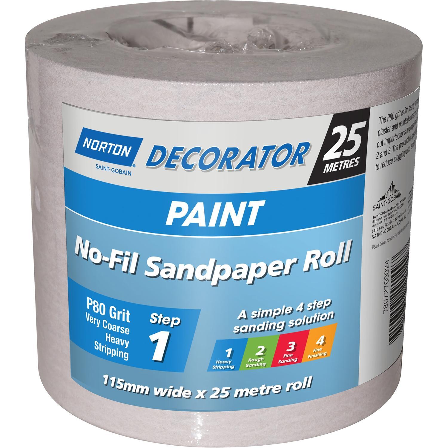 Paint No-Fil Sandpaper roll 80 Grit 115mm x 25m