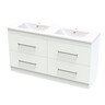 Cashmere Double Drawer Double Bowl Floor Standing Vanity H: 850mm, W: 1490mm, D: 445mm White Melamine