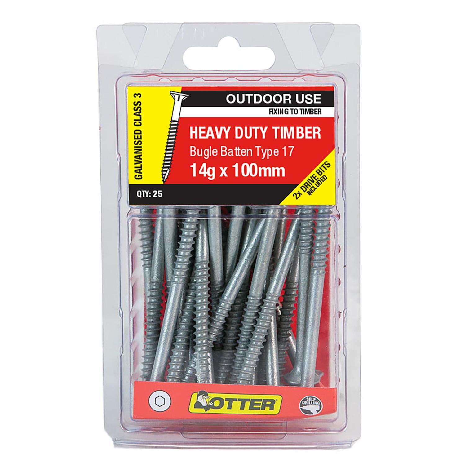 Heavy Duty Timber Screws 14g x 100mm Pack of 25 Galvanised