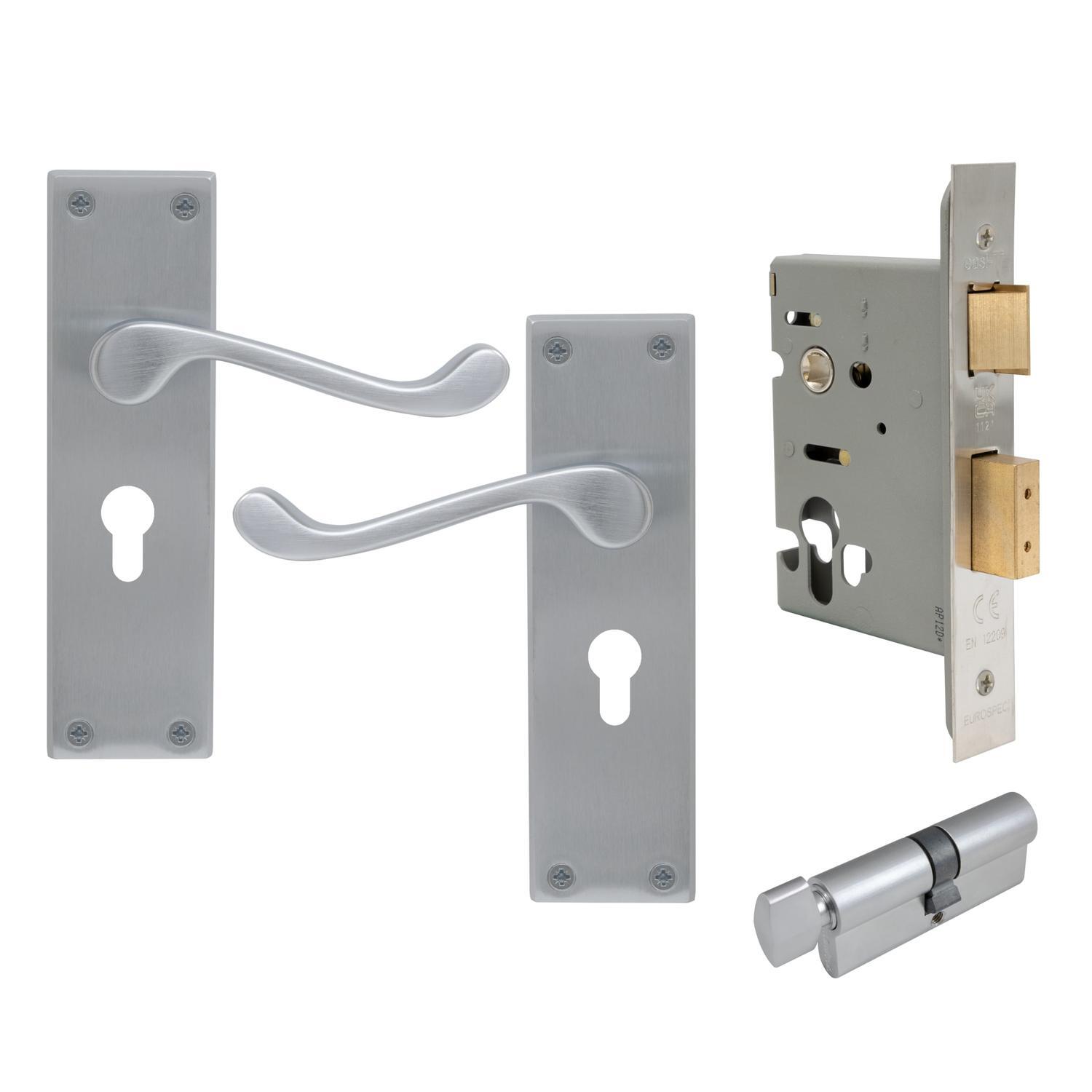 York Square Longplate Euro Locking Set  Satin Chrome