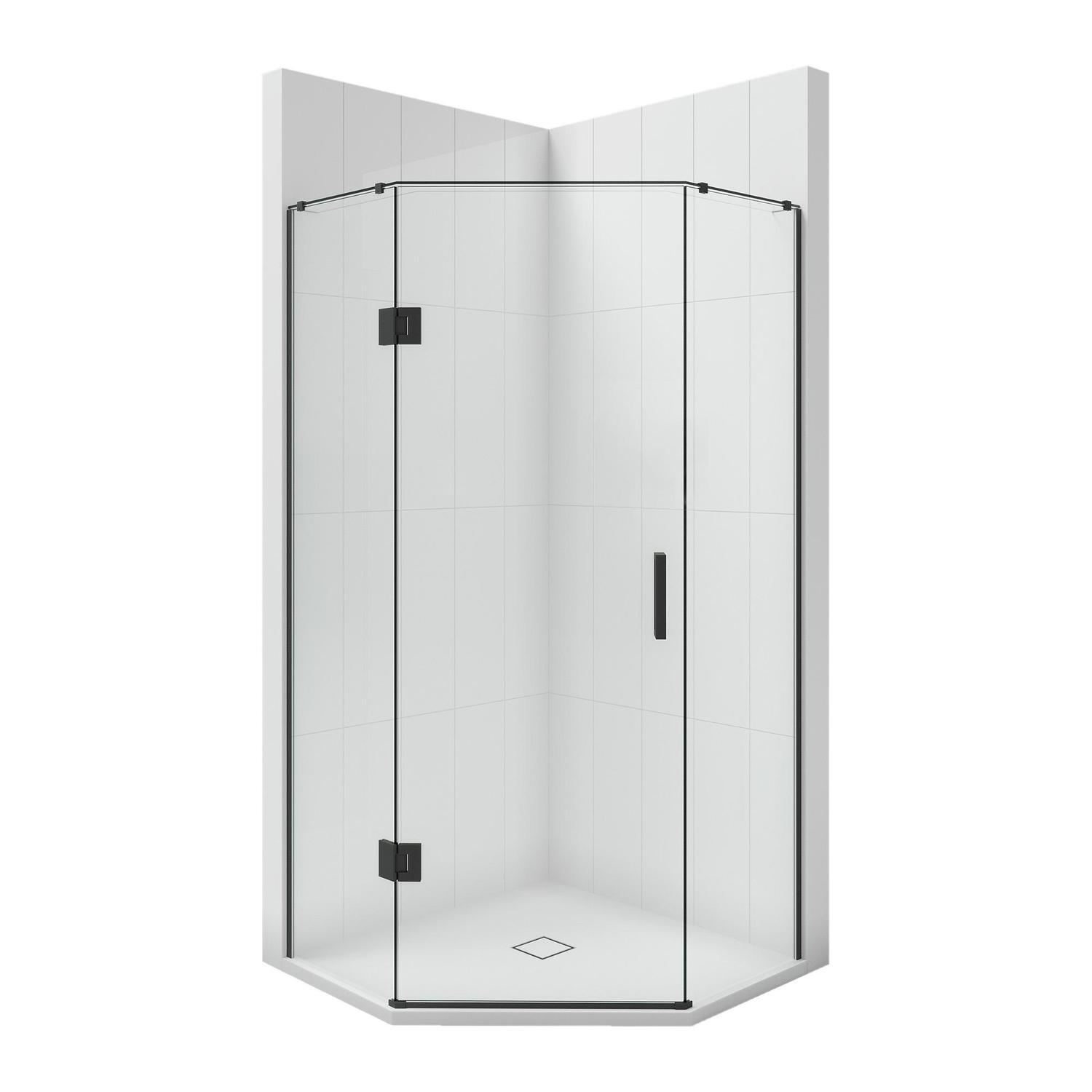 900 x 900mm Angle Front White Tray, Liner and Matte Black Hinged Screen Package