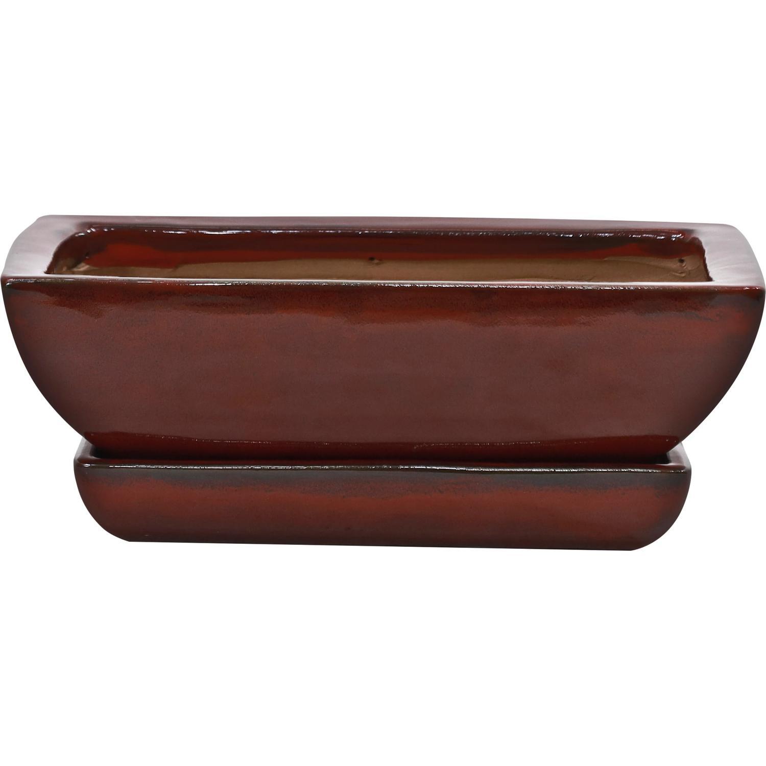 Glazed Bonsai Tapered Pot Small Firework Red