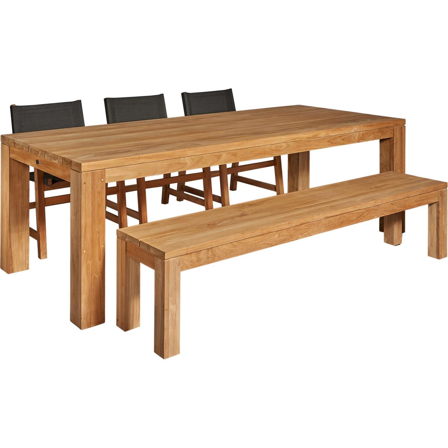 Outdoor Dining Bench Setting With Sling Chairs 5 Piece