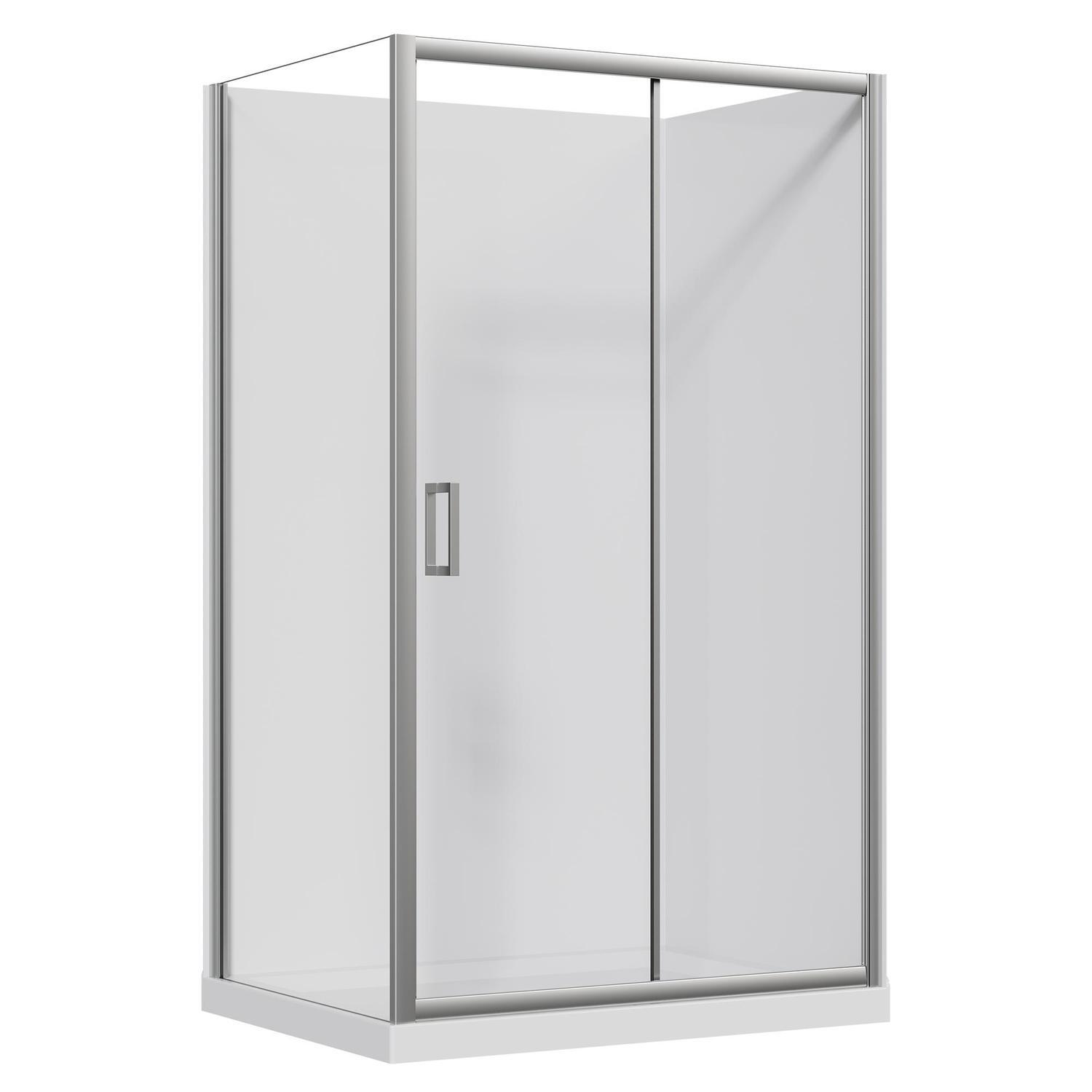 2 Sided Slider Flat Wall Acrylic Shower RH 1200 x 900 x 2015mm Chrome