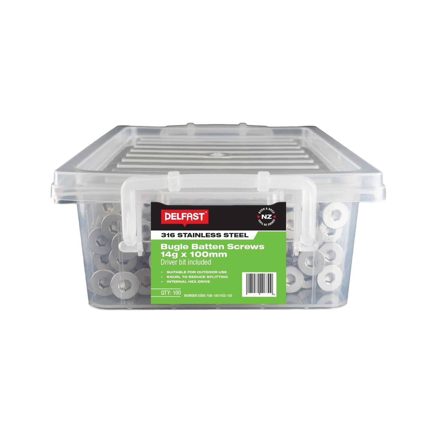Bugle Batten Screw 14gx100mm Pack of 100 Green - 316 Stainless Steel