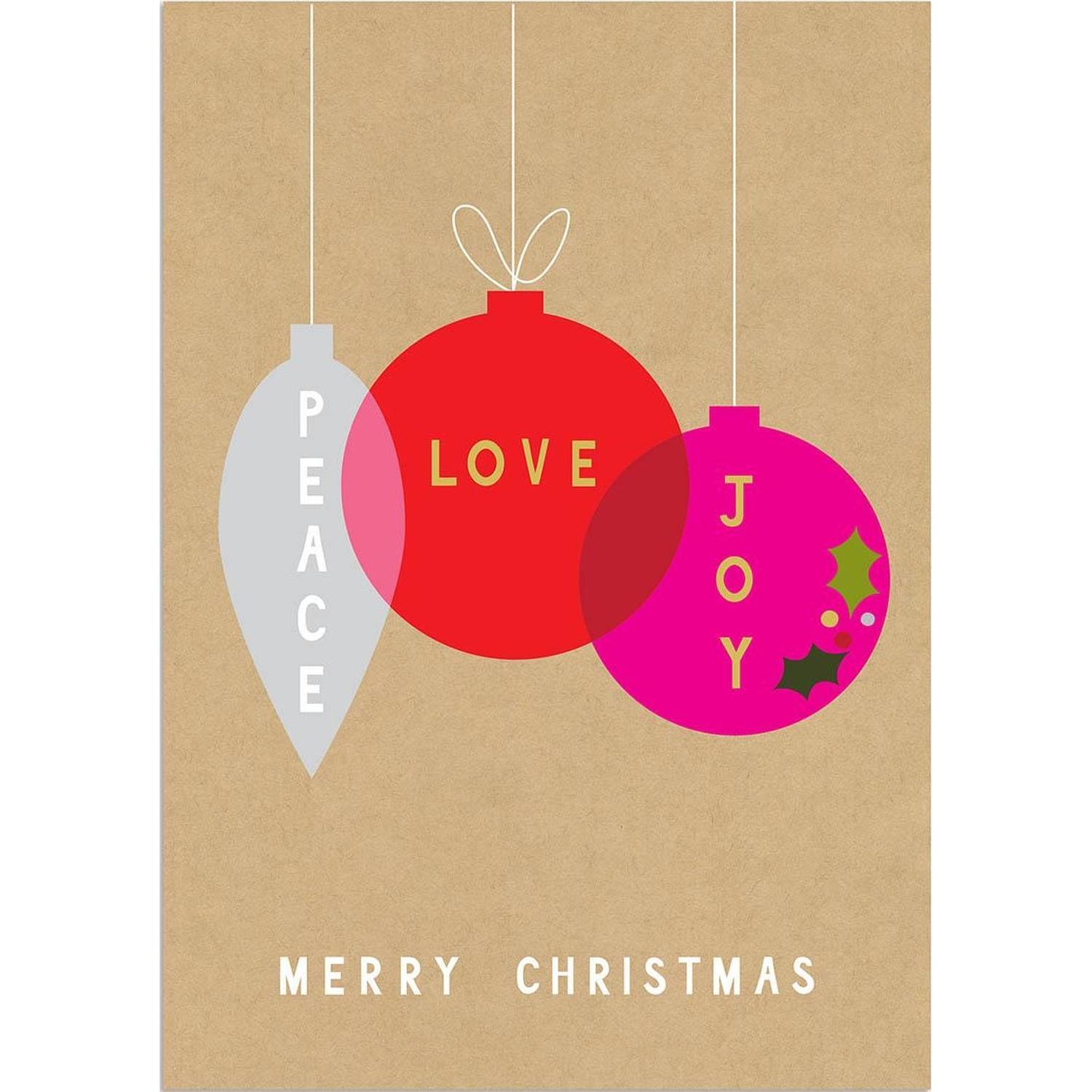 Peace Love and Joy Bauble Christmas Card