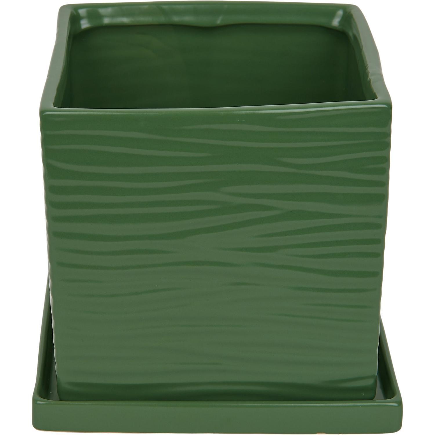 Cube Pot and Saucer M Olive Green