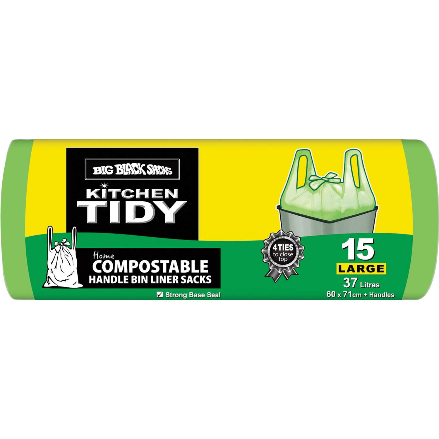 Compostable Tie-Top Rubbish Bags 15 Pack Large 37 Litre
