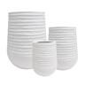 Tall Round Ribbed Resin Pot M White