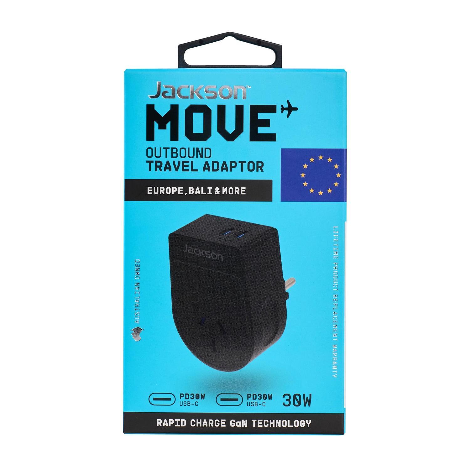 Jackson Move Outbound Europe + Bali 30W USB-C Travel Adaptor