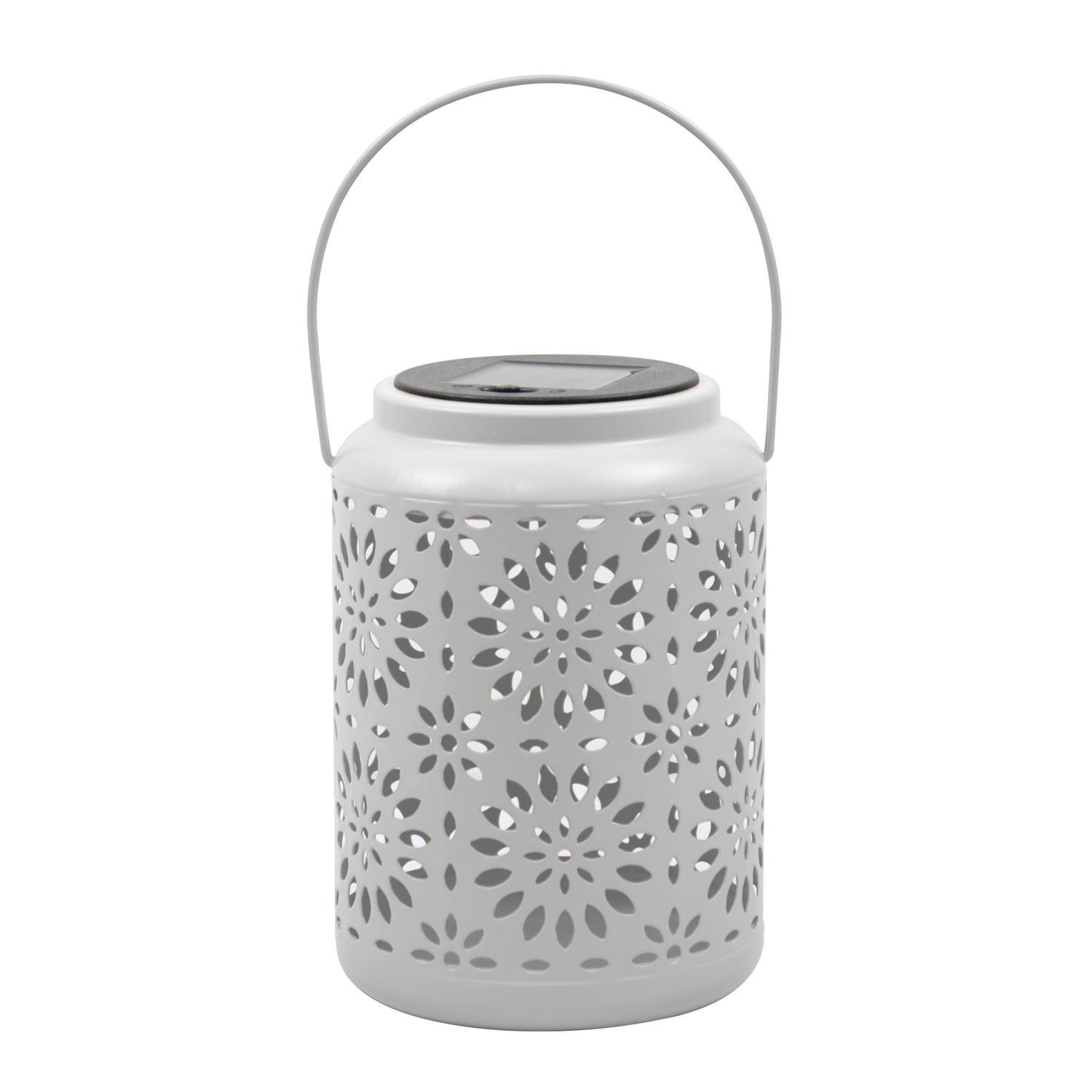 Solar Celeste Iron Lantern White 12 x 17.5cm Warm White