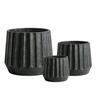 Ribbed Cement Drum Pot L Black