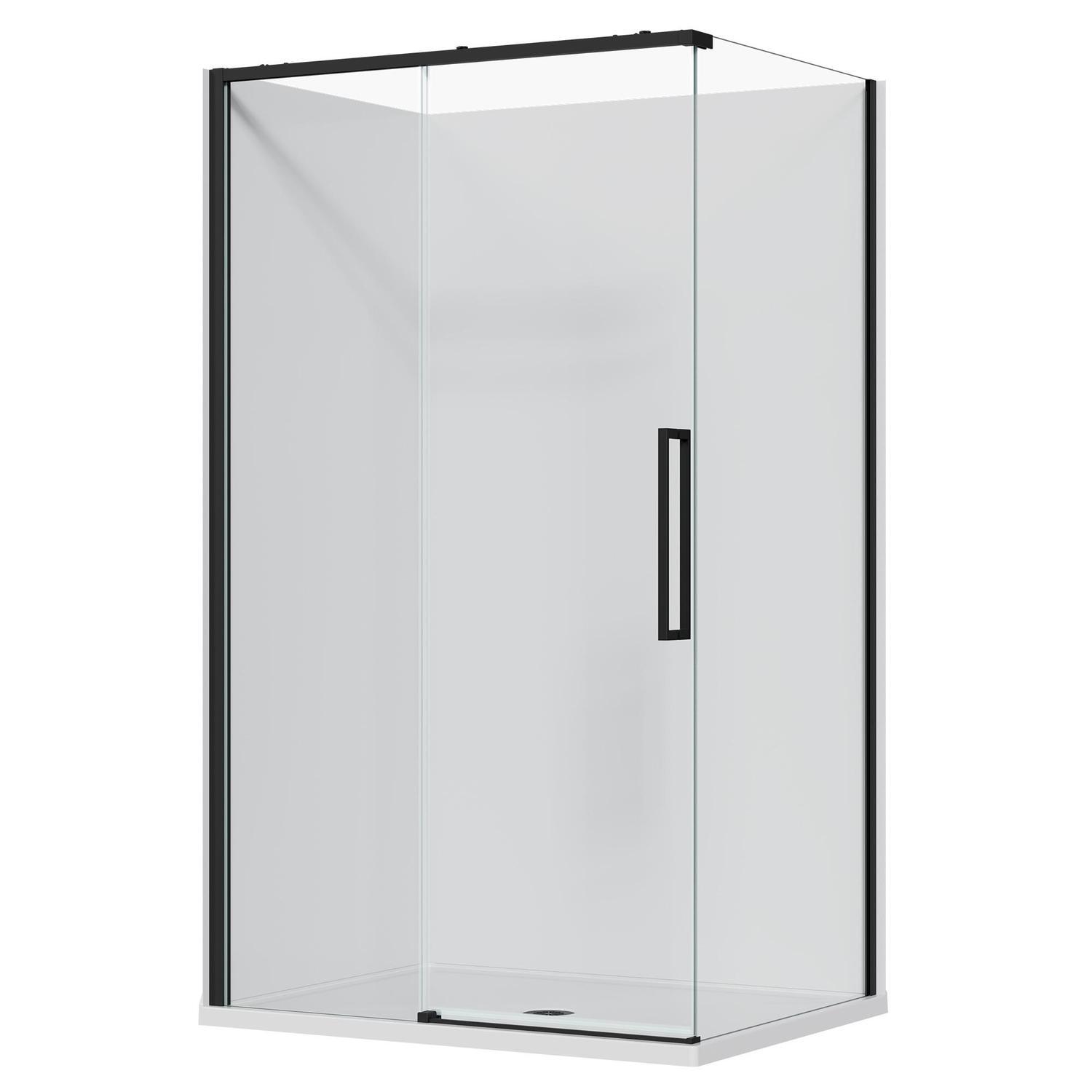 2 Sided Frameless Sliding Flat Wall Acrylic Shower LH 1200 x 915 x 2040mm Black