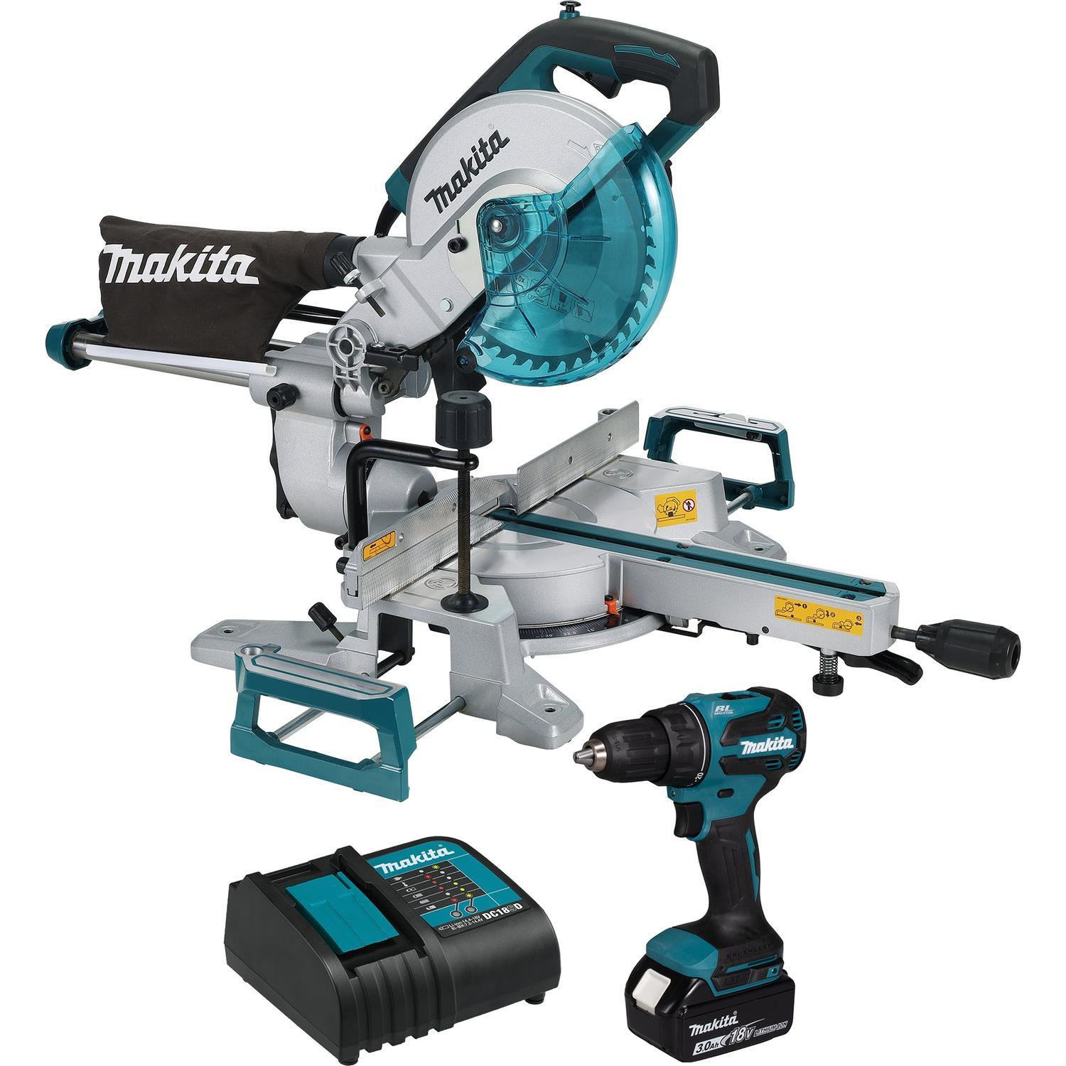 1200W 216mm Mitre Saw & 18V Drill Kit 3.0Ah