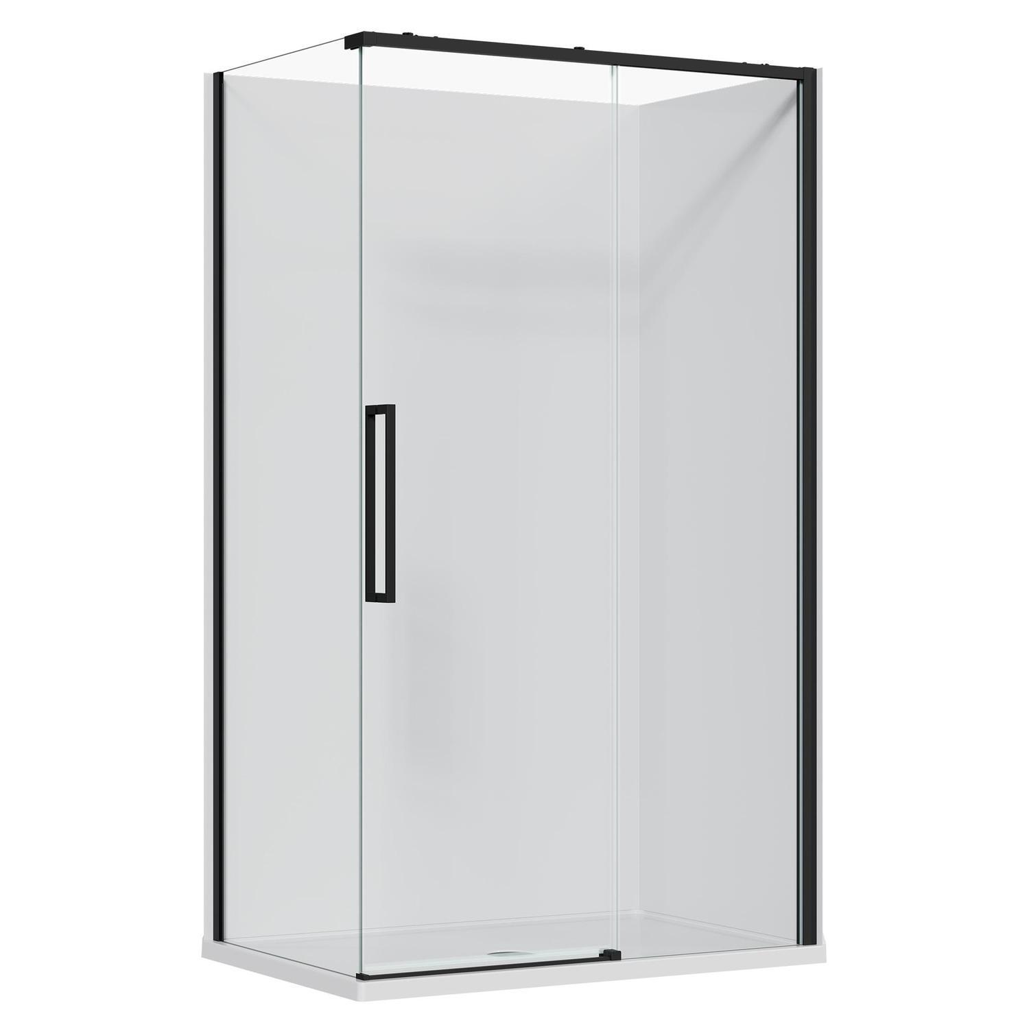 2 Sided Frameless Sliding Flat Wall Acrylic Shower RH 1200 x 800 x 2040mm Black