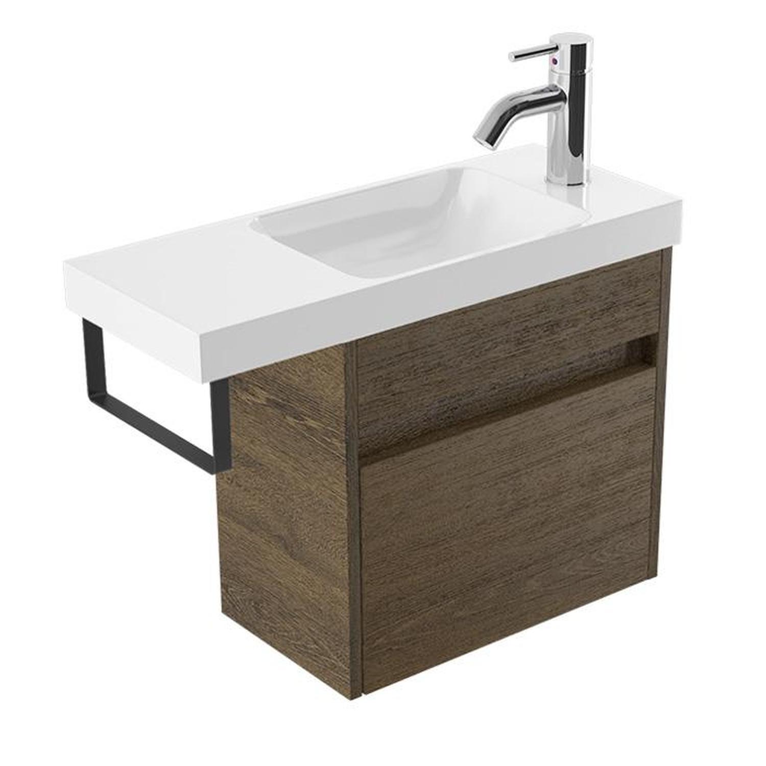 Wall Vanity 600mm Smokey Oak Black Rail