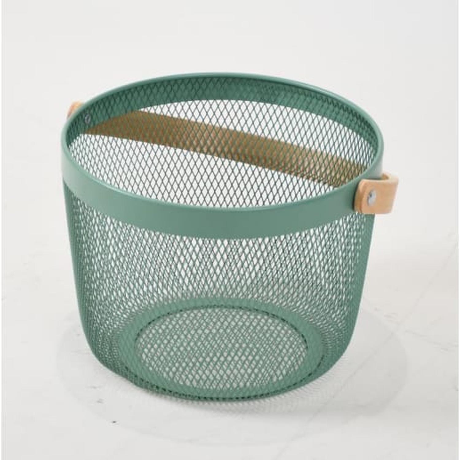 Basket Mesh Round Wood Handle Green