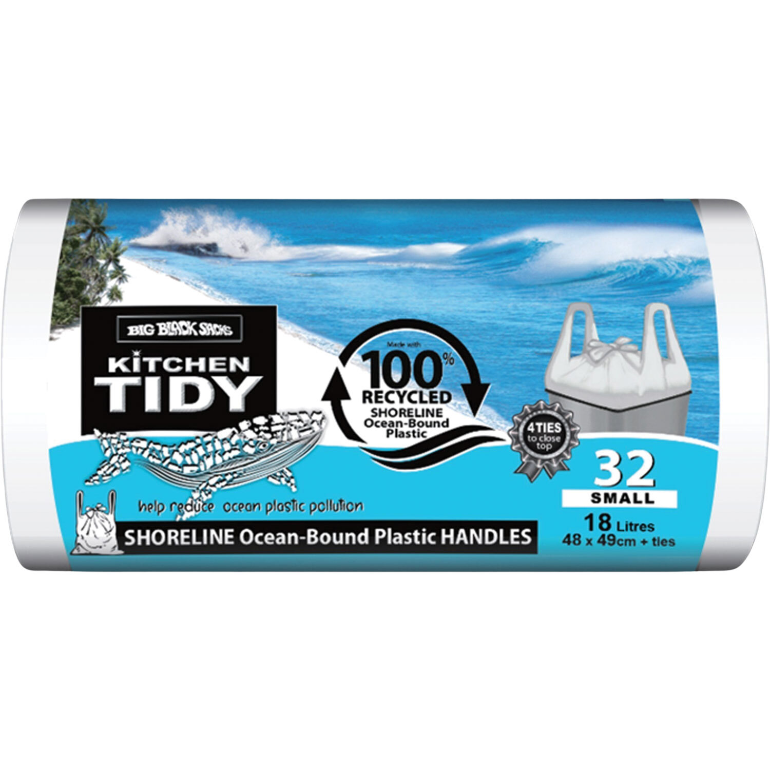 Shoreline Ocean-Bound Plastic Rubbish Bag 32 Pack Small 18 Litre