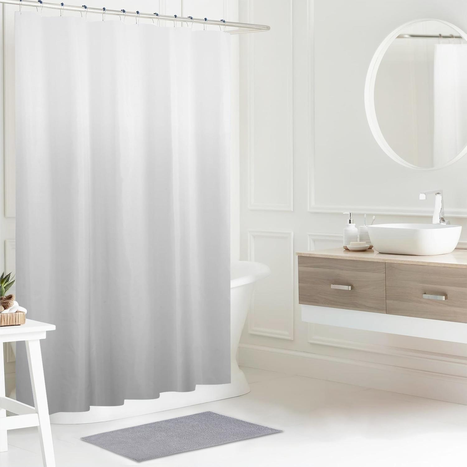 Shower Curtain & Bathmat Combo Set  White Gradient