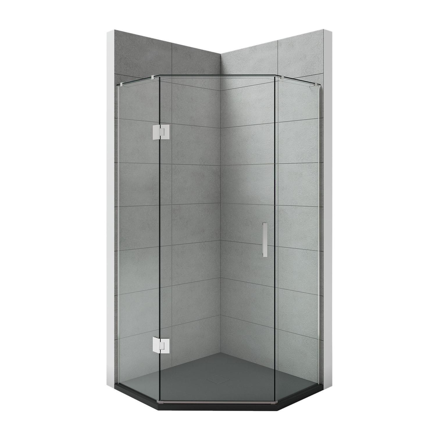 900 x 900mm Angle Front Black Tray and Chrome Hinged Screen