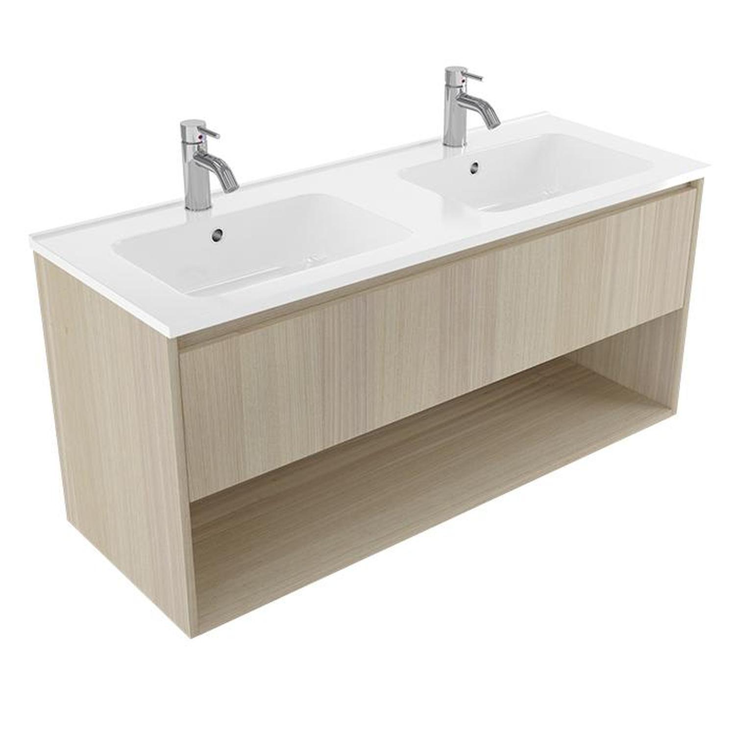 2 Bowl Wall Vanity 1200mm Seasoned Oak