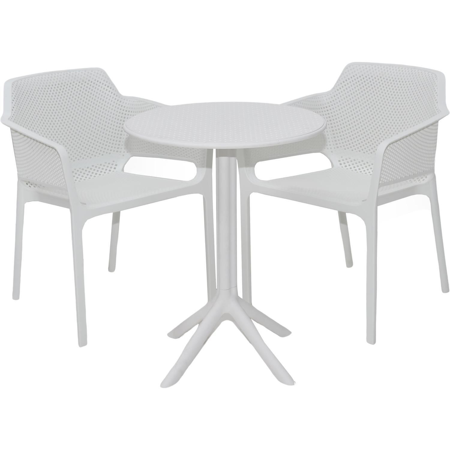 Outdoor Dining Setting 3 Piece Arm Chair White