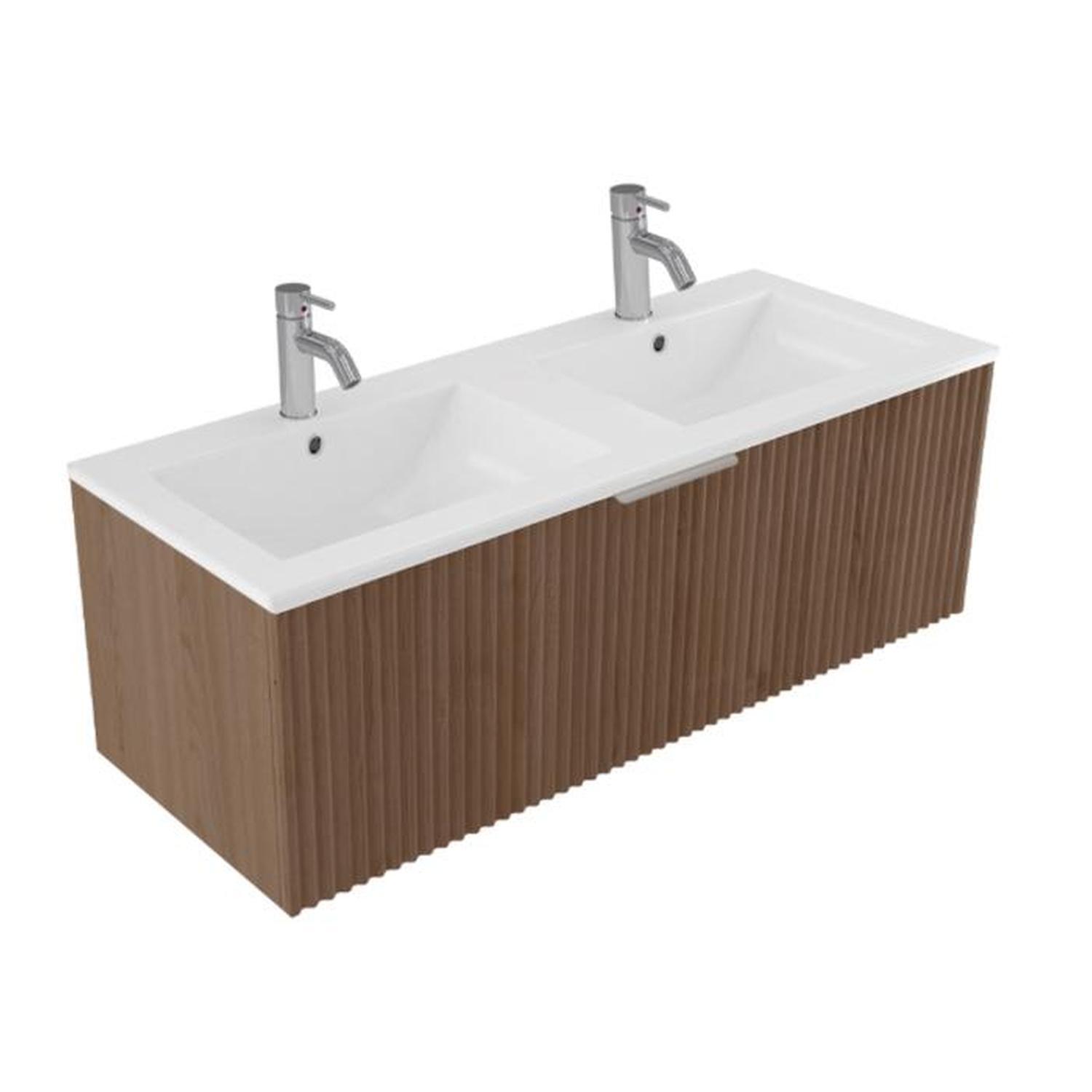 Wave Wall Hung Double Bowl Vanity 1200mm Noce