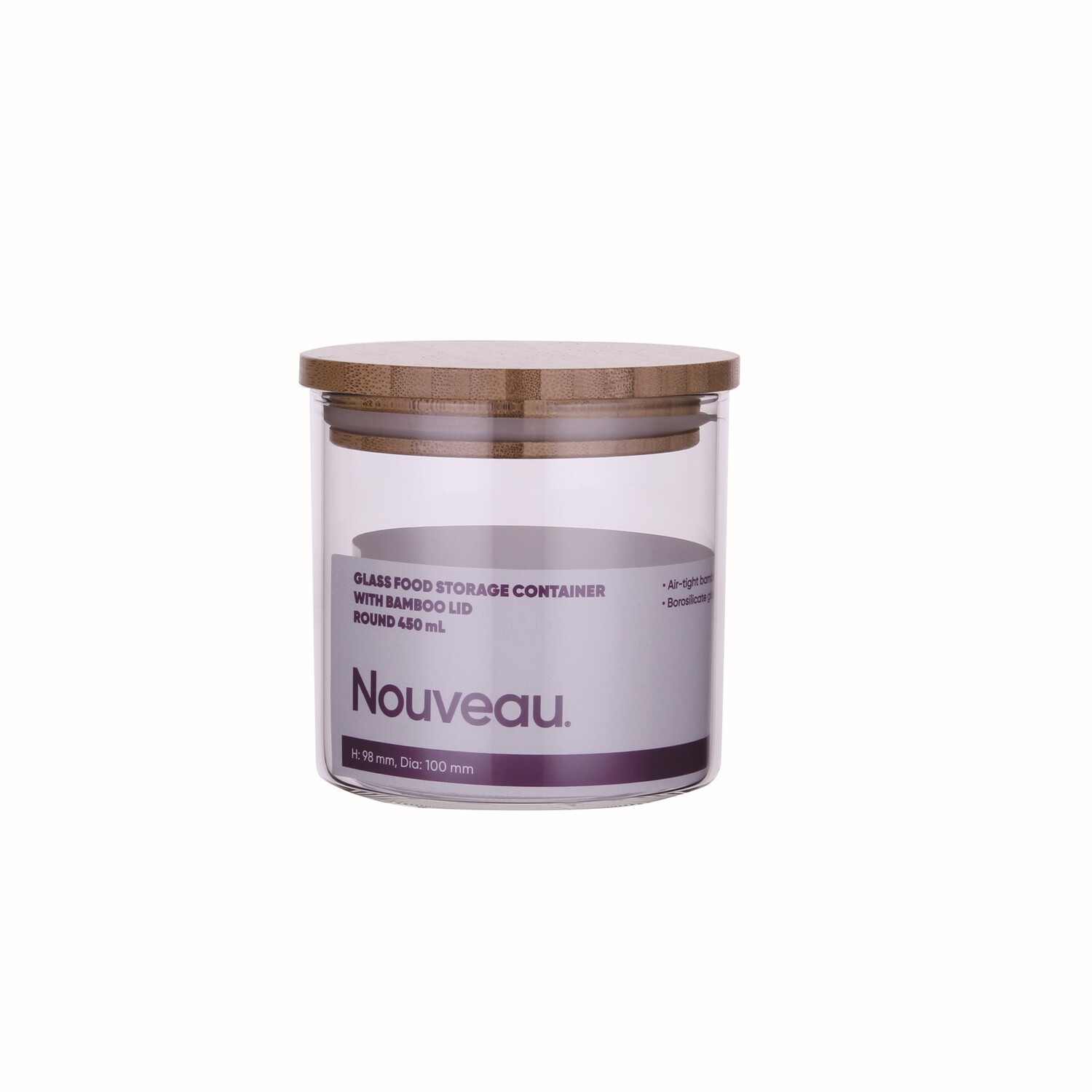 Container Food Glass Bamboo Lid 450ml