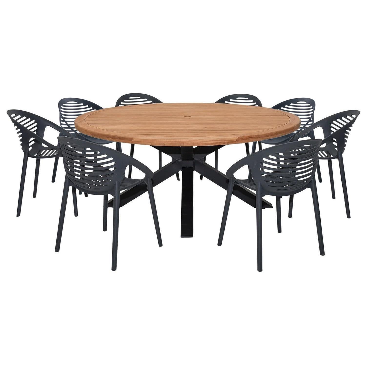 Outdoor Dining Setting 9 Piece Fes Dining Chair Round Charcoal