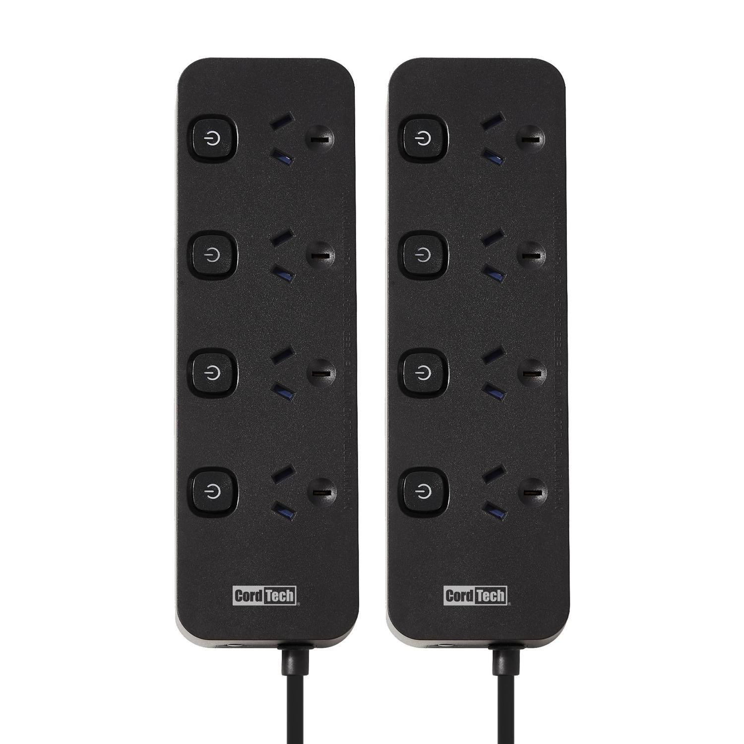 Powerboard 4 Outlet Switched Surge Protected 2 Pack